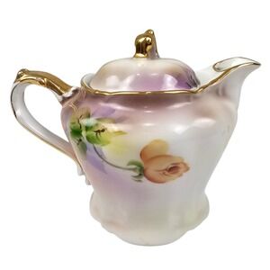 Antique Noritake Hand Painted Floral Porcelain Teapot Gold Gilded Made in Japan